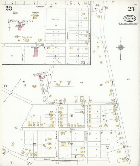 Sanborn Fire Insurance Map from Sumter, Sumter County, South Carolina (1923), Sheet #0023 - Historic Sanborn Fire Insurance Map Print, vintage old map wall art, antique decor, genealogy gift, South Carolina South Carolina map