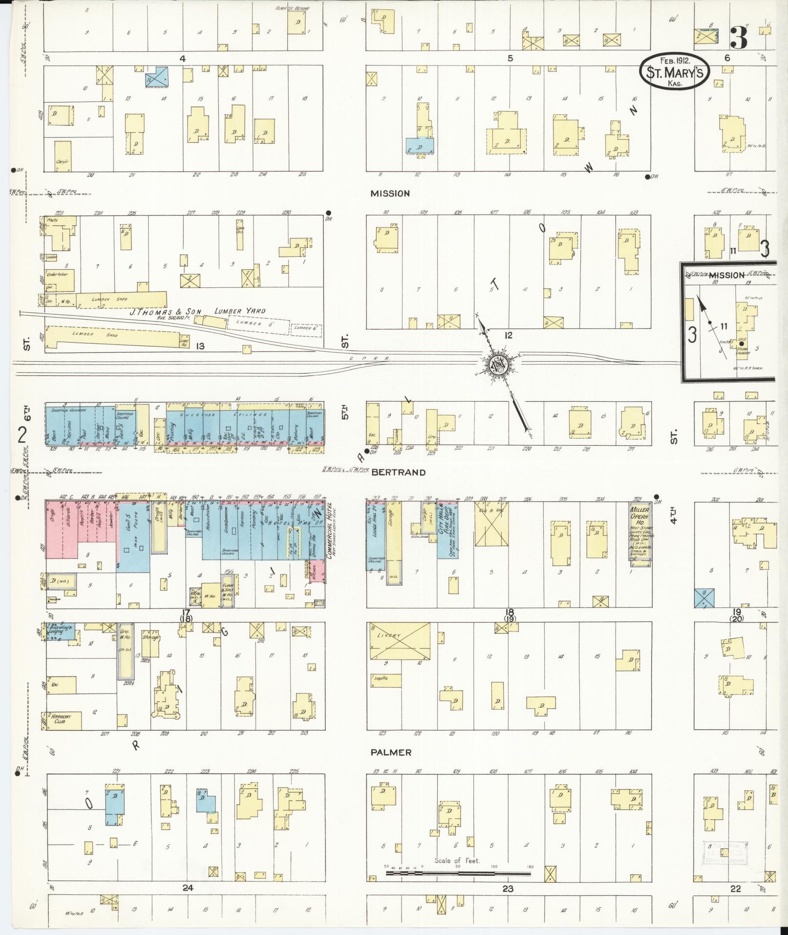 Sanborn Fire Insurance Map from Saint Marys, Pottawatomie County, Kansas (1912), Sheet #0003 - Complete Map Set gallery image, historic Sanborn map, vintage wall art, Kansas Kansas