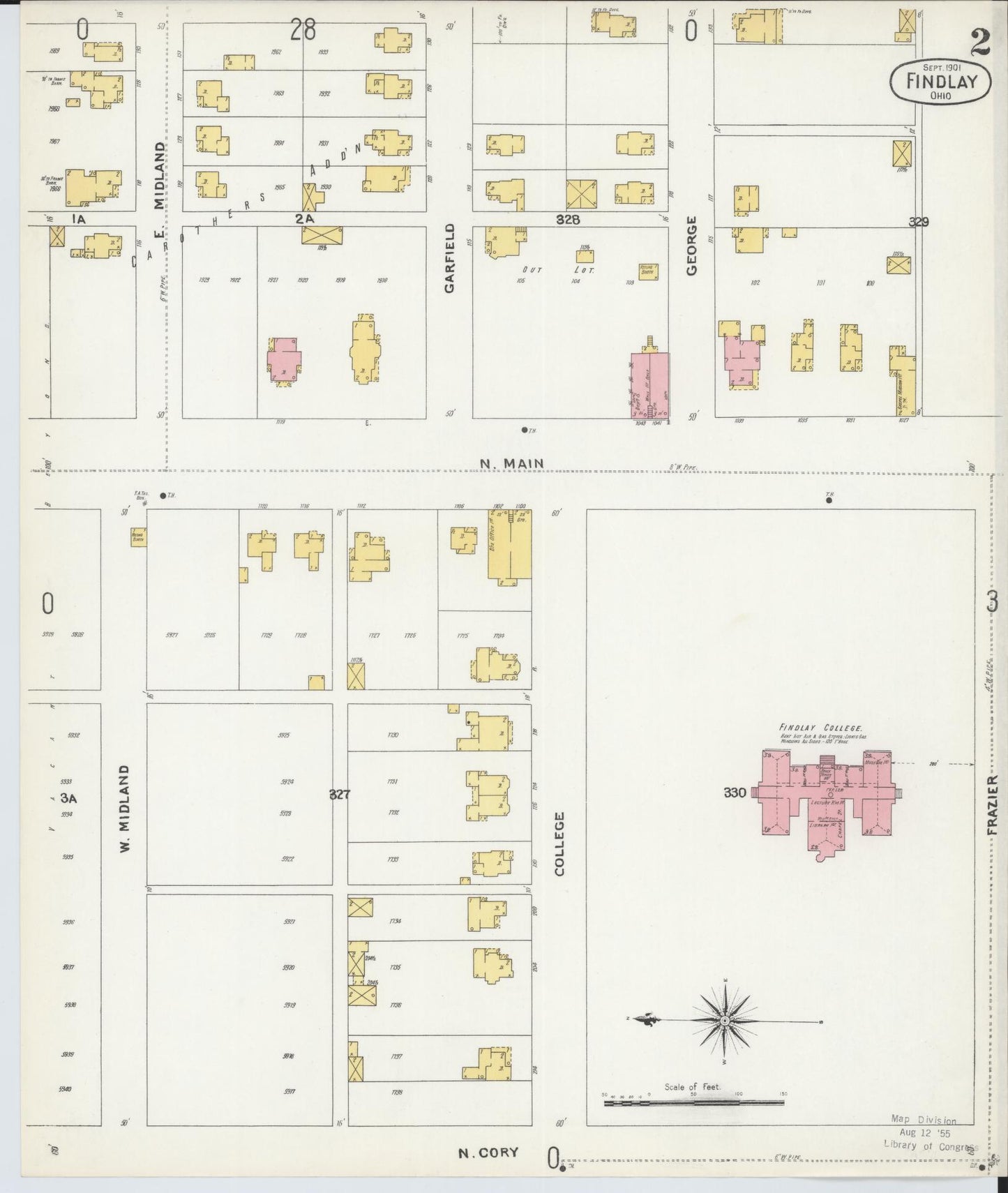 Sanborn Fire Insurance Map from Findlay, Hancock County, Ohio (1901), Sheet #0002 - Historic Sanborn Fire Insurance Map Print, vintage old map wall art, antique decor, genealogy gift, Ohio Ohio map