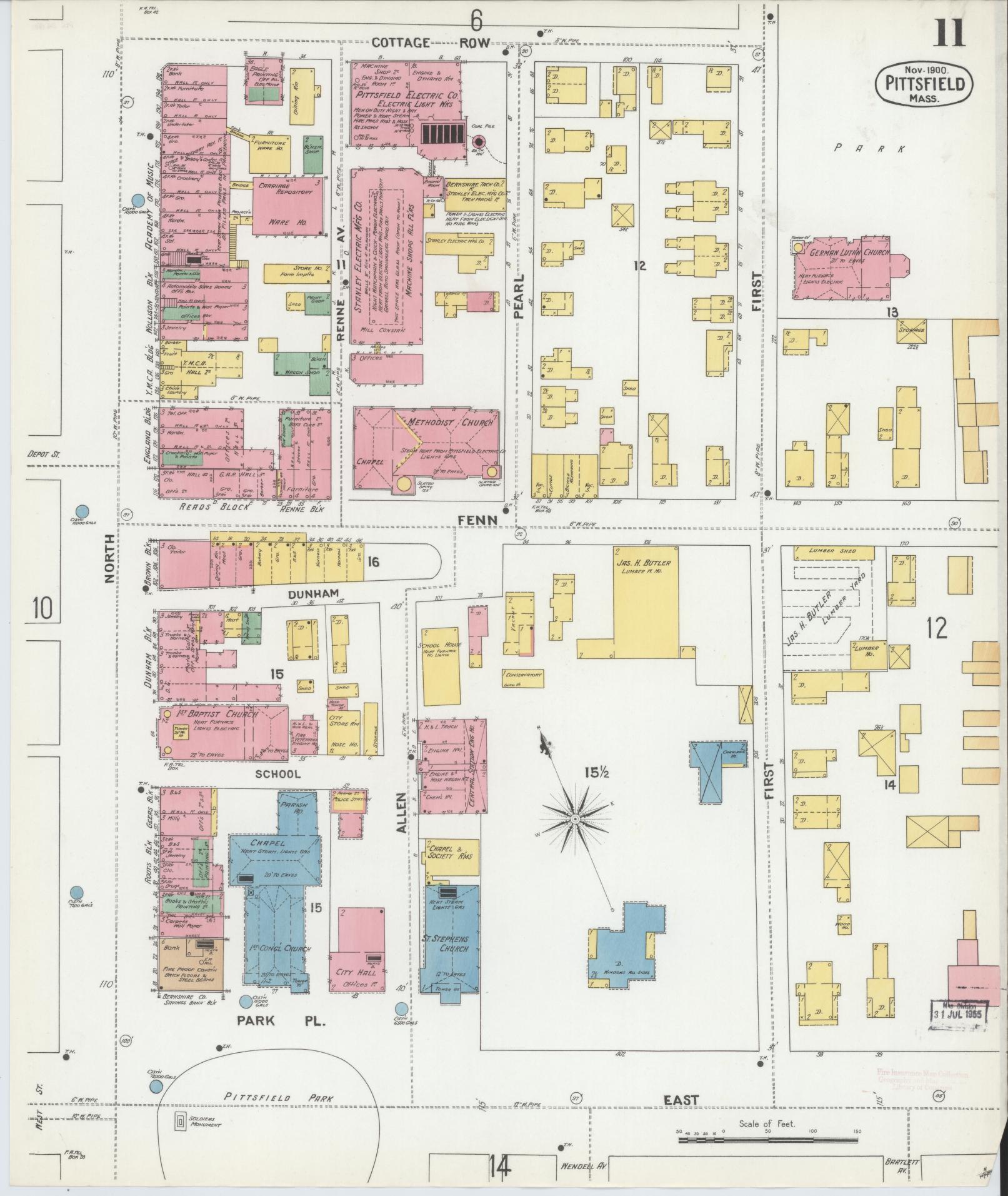 Sanborn Fire Insurance Map from Pittsfield, Berkshire County, Massachusetts (1900), Sheet #0011 - Complete Map Set gallery image, historic Sanborn map, vintage wall art, Massachusetts Massachusetts