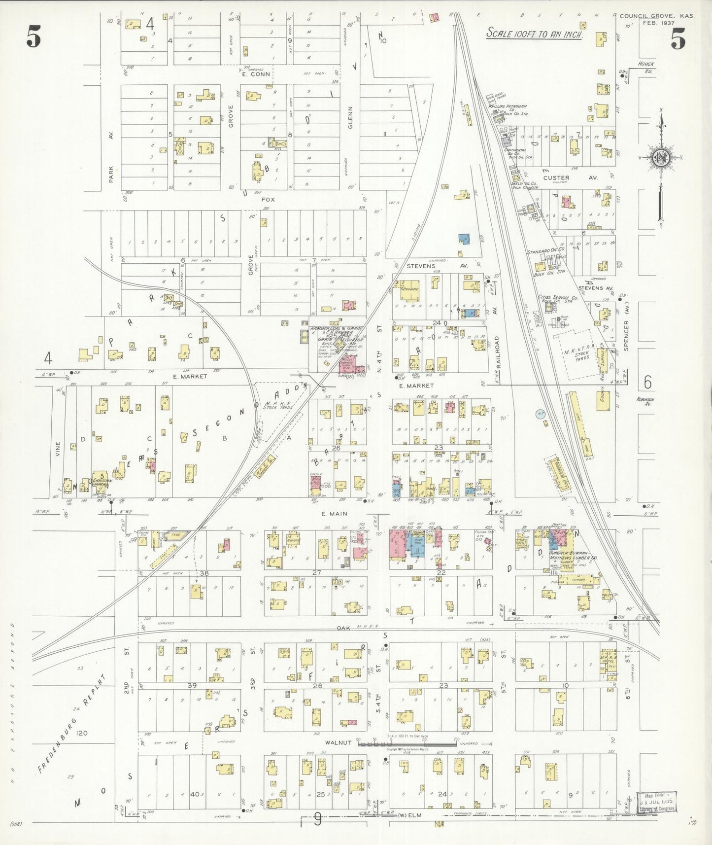 Sanborn Fire Insurance Map from Council Grove, Morris County, Kansas (1937), Sheet #0005 - Complete Map Set gallery image, historic Sanborn map, vintage wall art, Kansas Kansas