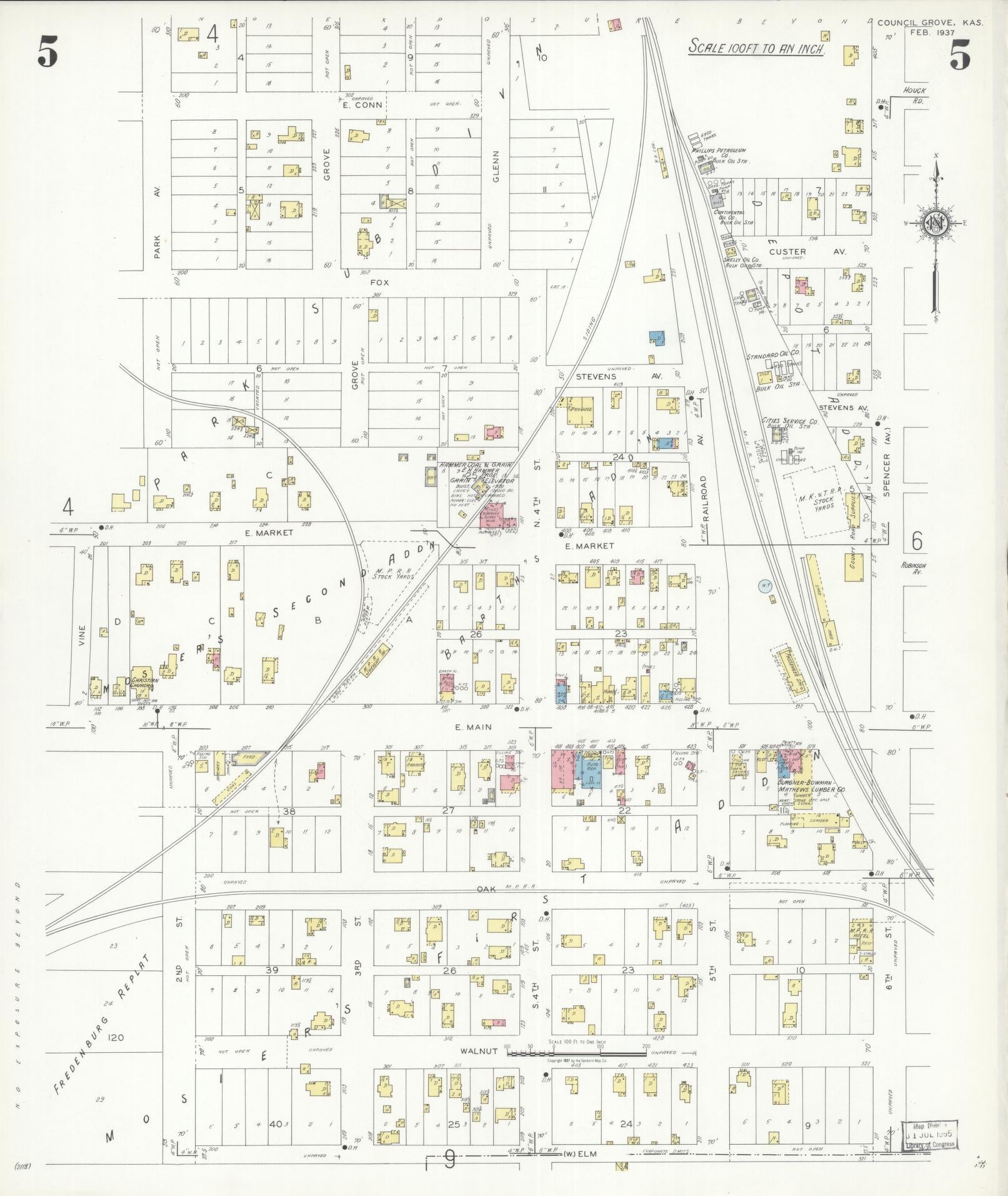 Sanborn Fire Insurance Map from Council Grove, Morris County, Kansas (1937), Sheet #0005 - Complete Map Set gallery image, historic Sanborn map, vintage wall art, Kansas Kansas