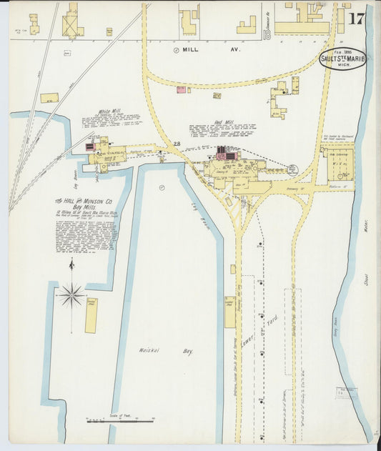 Sanborn Fire Insurance Map from Sault Sainte Marie, Chippewa County, Michigan (1895), Sheet #0017 - Historic Sanborn Fire Insurance Map Print, vintage old map wall art, antique decor, genealogy gift, Michigan Michigan map