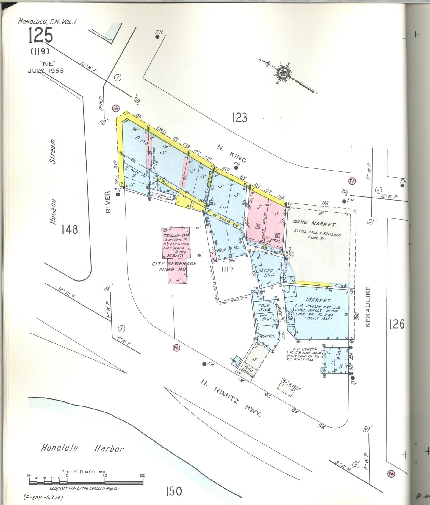 Sanborn Fire Insurance Map from Honolulu, Oahu County, Hawaii (1955), Sheet #0125 - Historic Sanborn Fire Insurance Map Print