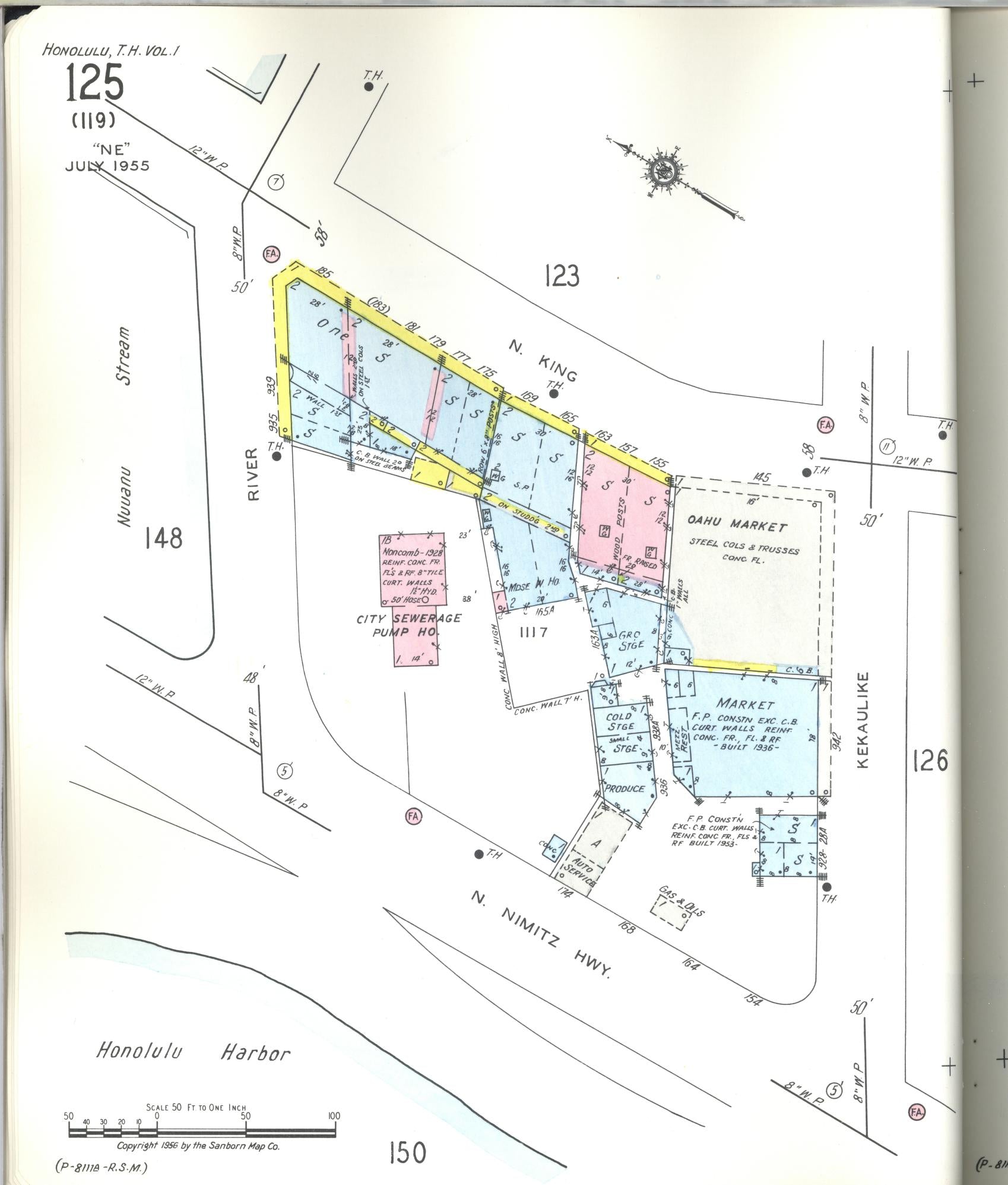 Sanborn Fire Insurance Map from Honolulu, Oahu County, Hawaii (1955), Sheet #0125 - Historic Sanborn Fire Insurance Map Print