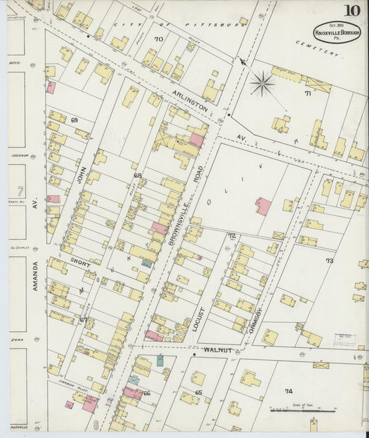 Sanborn Fire Insurance Map from Knoxville Borough, Allegheny County, Pennsylvania (1893), Sheet #0010 - Historic Sanborn Fire Insurance Map Print, vintage old map wall art, antique decor, genealogy gift, Pennsylvania Pennsylvania map