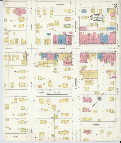 Sanborn Fire Insurance Map from Grand Ledge, Eaton County, Michigan (1916), Sheet #0002 - Complete Map Set gallery image, historic Sanborn map, vintage wall art, Michigan Michigan
