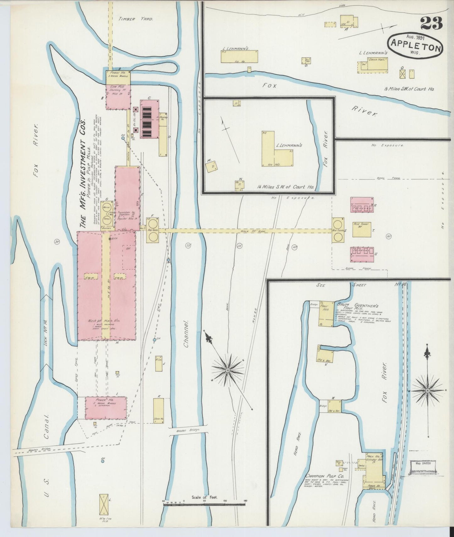 Sanborn Fire Insurance Map from Appleton, Outagamie County, Wisconsin (1891), Sheet #0023 - Complete Map Set gallery image, historic Sanborn map, vintage wall art, Wisconsin Wisconsin