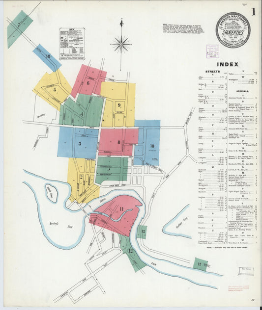 Sanborn Fire Insurance Map from Saugerties, Ulster County, New York (1904), Sheet #0001 - Historic Sanborn Fire Insurance Map Print, vintage old map wall art, antique decor, genealogy gift, New York New York map