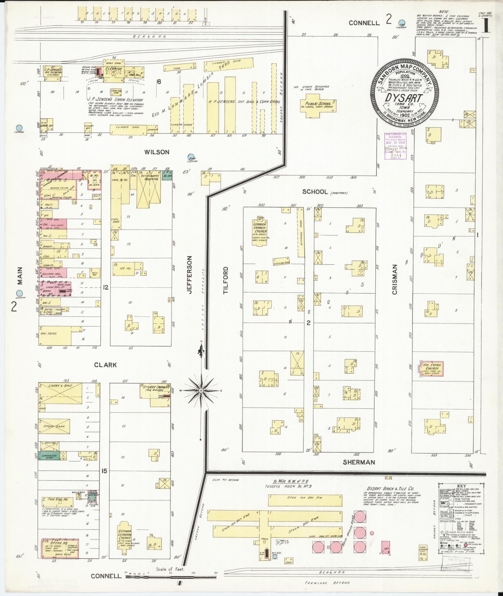 Sanborn Fire Insurance Map from Dysart, Tama County, Iowa (1902), Sheet #0001 - Historic Sanborn Fire Insurance Map Print, vintage old map wall art