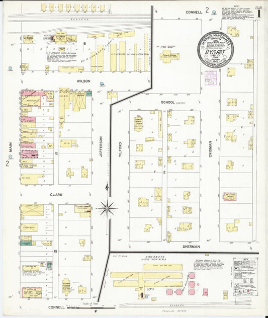 Sanborn Fire Insurance Map from Dysart, Tama County, Iowa (1902), Sheet #0001 - Historic Sanborn Fire Insurance Map Print, vintage old map wall art