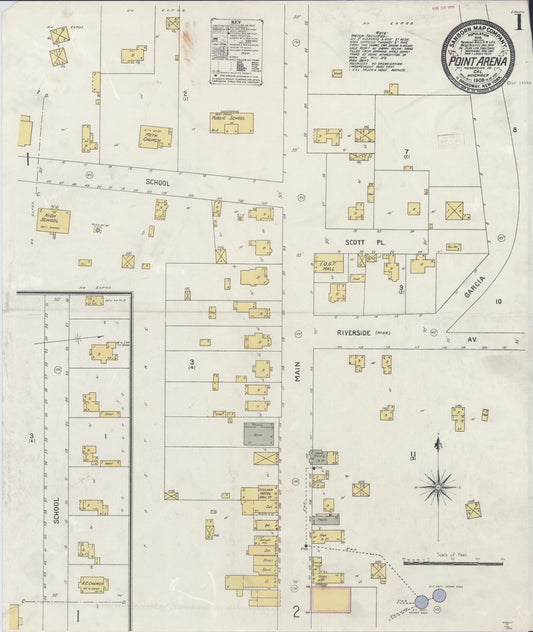 Sanborn Fire Insurance Map from Point Arena, Mendocino County, California (1909), Sheet #0001 - Complete Map Set gallery image, historic Sanborn map, vintage wall art, California California