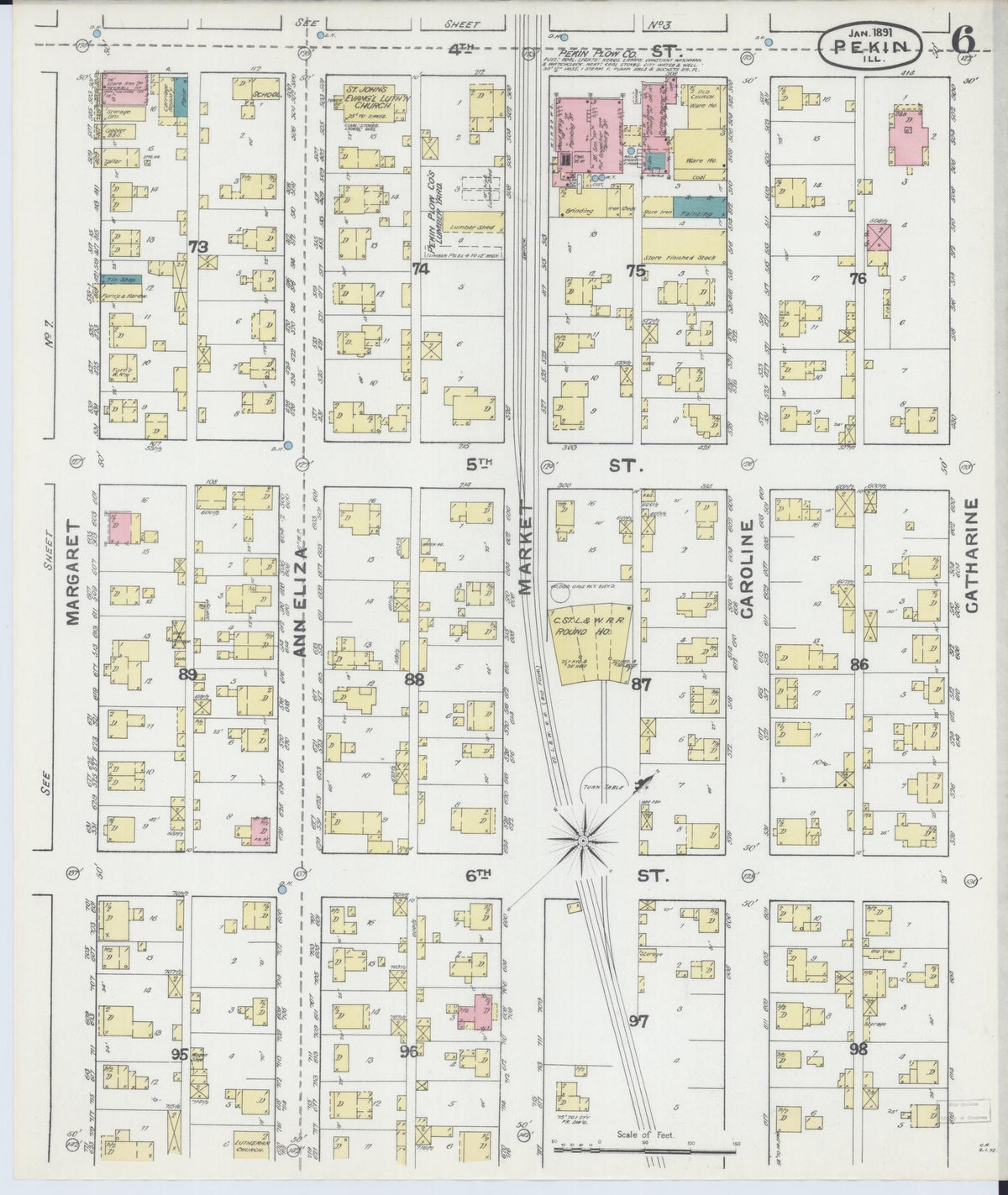 Sanborn Fire Insurance Map from Pekin, Tazewell County, Illinois (1892), Sheet #0006 - Complete Map Set gallery image, historic Sanborn map, vintage wall art, Illinois Illinois