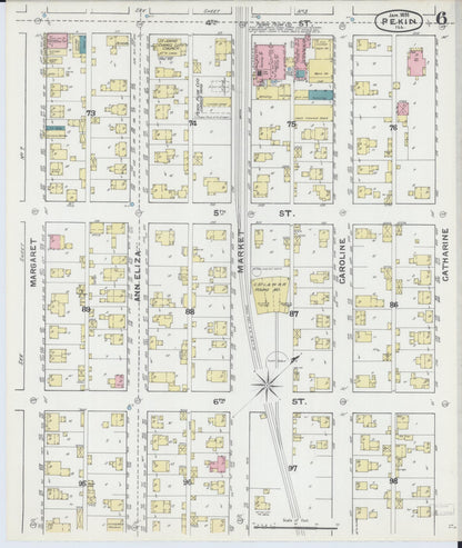 Sanborn Fire Insurance Map from Pekin, Tazewell County, Illinois (1892), Sheet #0006 - Complete Map Set gallery image, historic Sanborn map, vintage wall art, Illinois Illinois