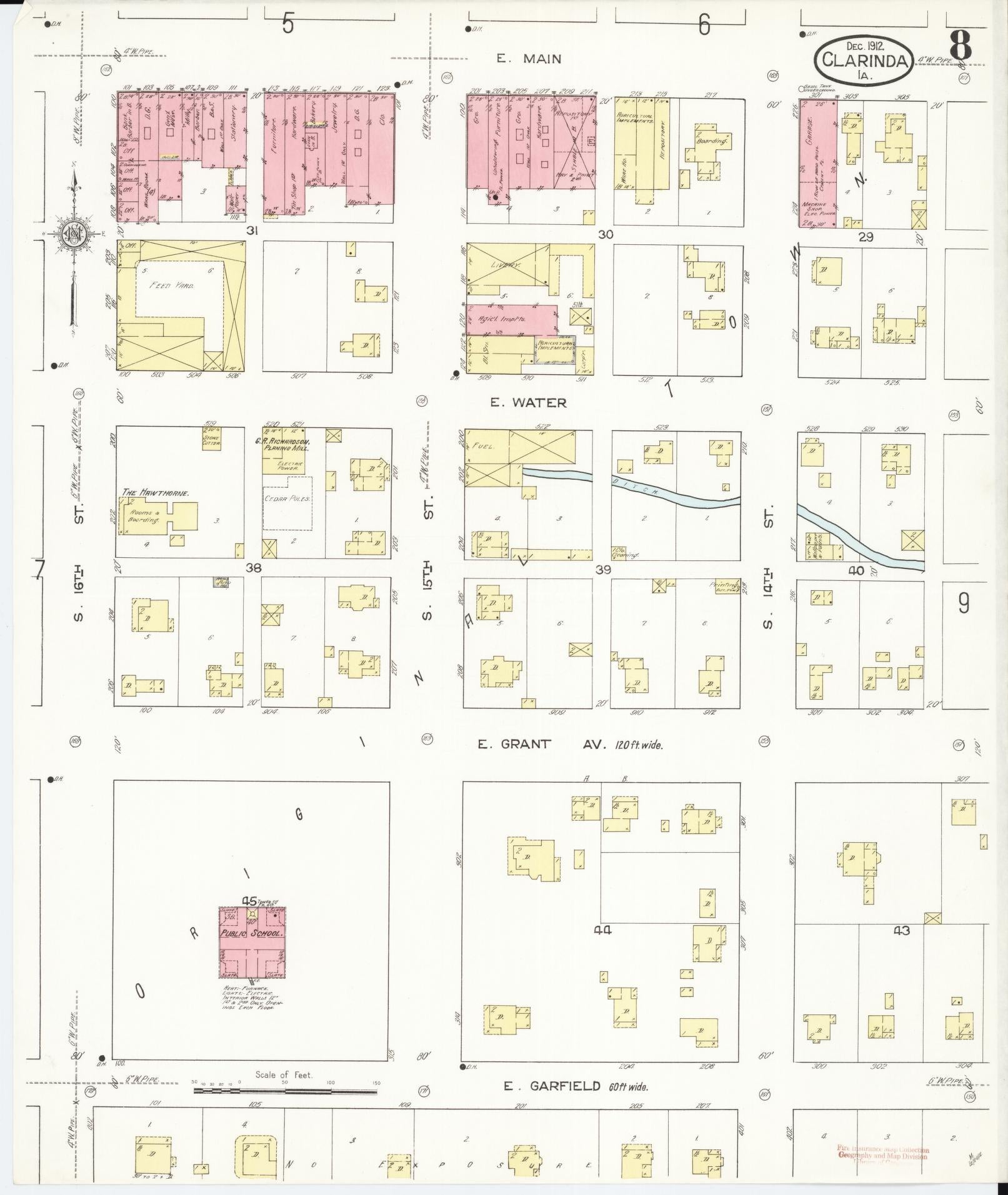 Sanborn Fire Insurance Map from Clarinda, Page County, Iowa (1912), Sheet #0008 - Historic Sanborn Fire Insurance Map Print, vintage old map wall art