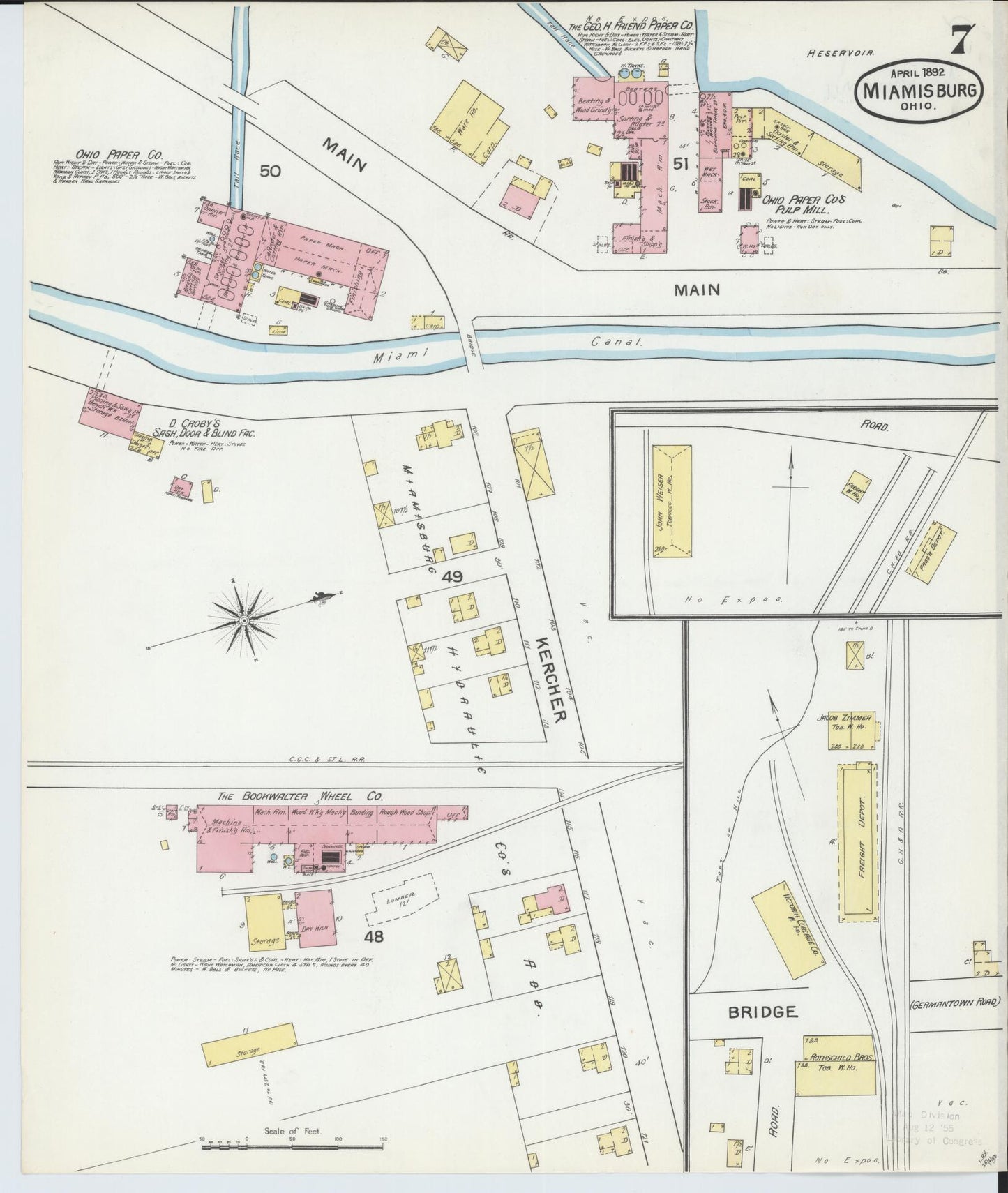 Sanborn Fire Insurance Map from Miamisburg, Montgomery County, Ohio (1892), Sheet #0007 - Historic Sanborn Fire Insurance Map Print, vintage old map wall art, antique decor, genealogy gift, Ohio Ohio map