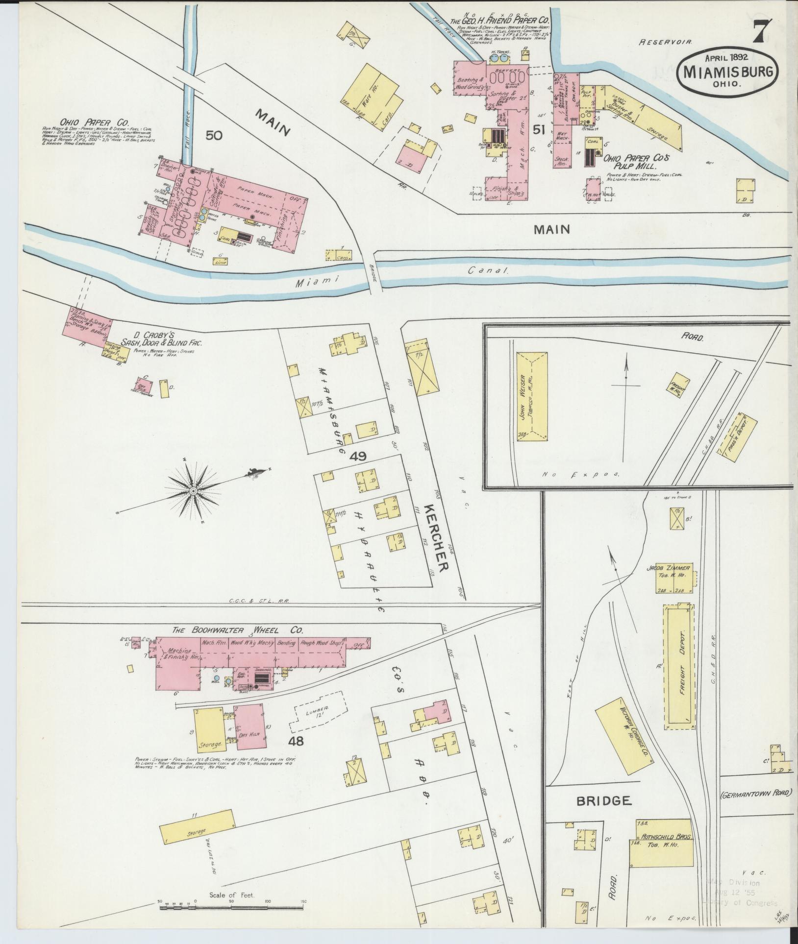 Sanborn Fire Insurance Map from Miamisburg, Montgomery County, Ohio (1892), Sheet #0007 - Historic Sanborn Fire Insurance Map Print, vintage old map wall art, antique decor, genealogy gift, Ohio Ohio map