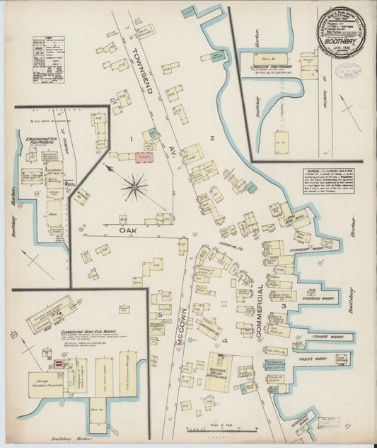 Sanborn Fire Insurance Map from Boothbay, Lincoln County, Maine (1885), Sheet #0001 - Historic Sanborn Fire Insurance Map Print, vintage old map wall art, antique decor, genealogy gift, Maine Maine map