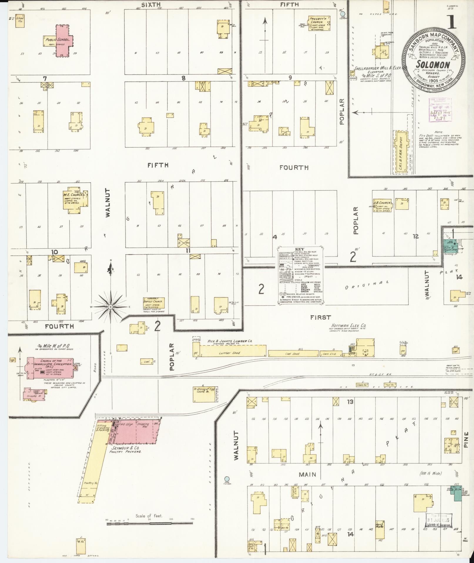 Sanborn Fire Insurance Map from Solomon, Dickinson County, Kansas (1905), Sheet #0001 - Historic Sanborn Fire Insurance Map Print, vintage old map wall art, antique decor, genealogy gift, Kansas Kansas map