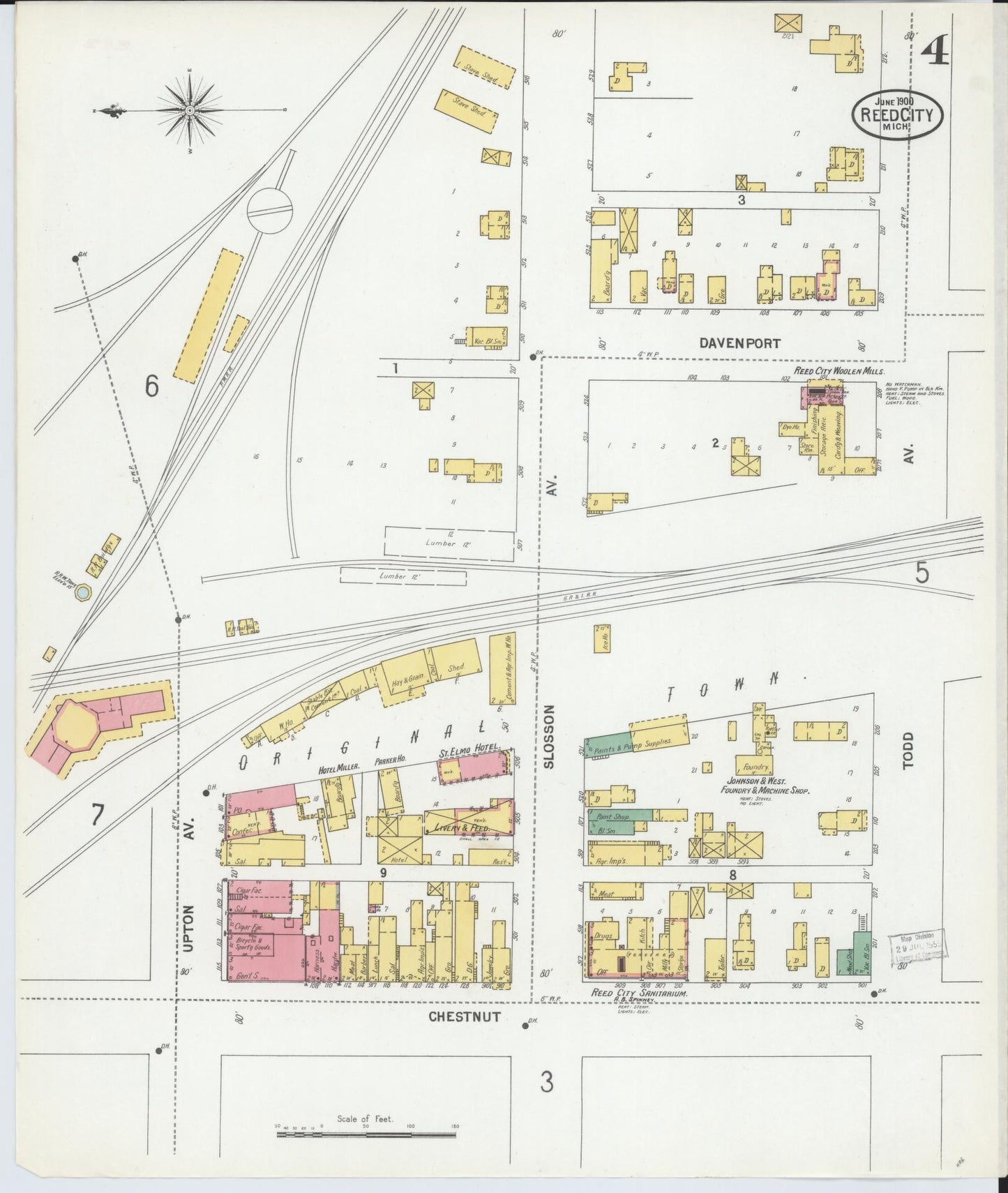 Sanborn Fire Insurance Map from Reed City, Osceola County, Michigan (1900), Sheet #0004 - Complete Map Set gallery image, historic Sanborn map, vintage wall art, Michigan Michigan