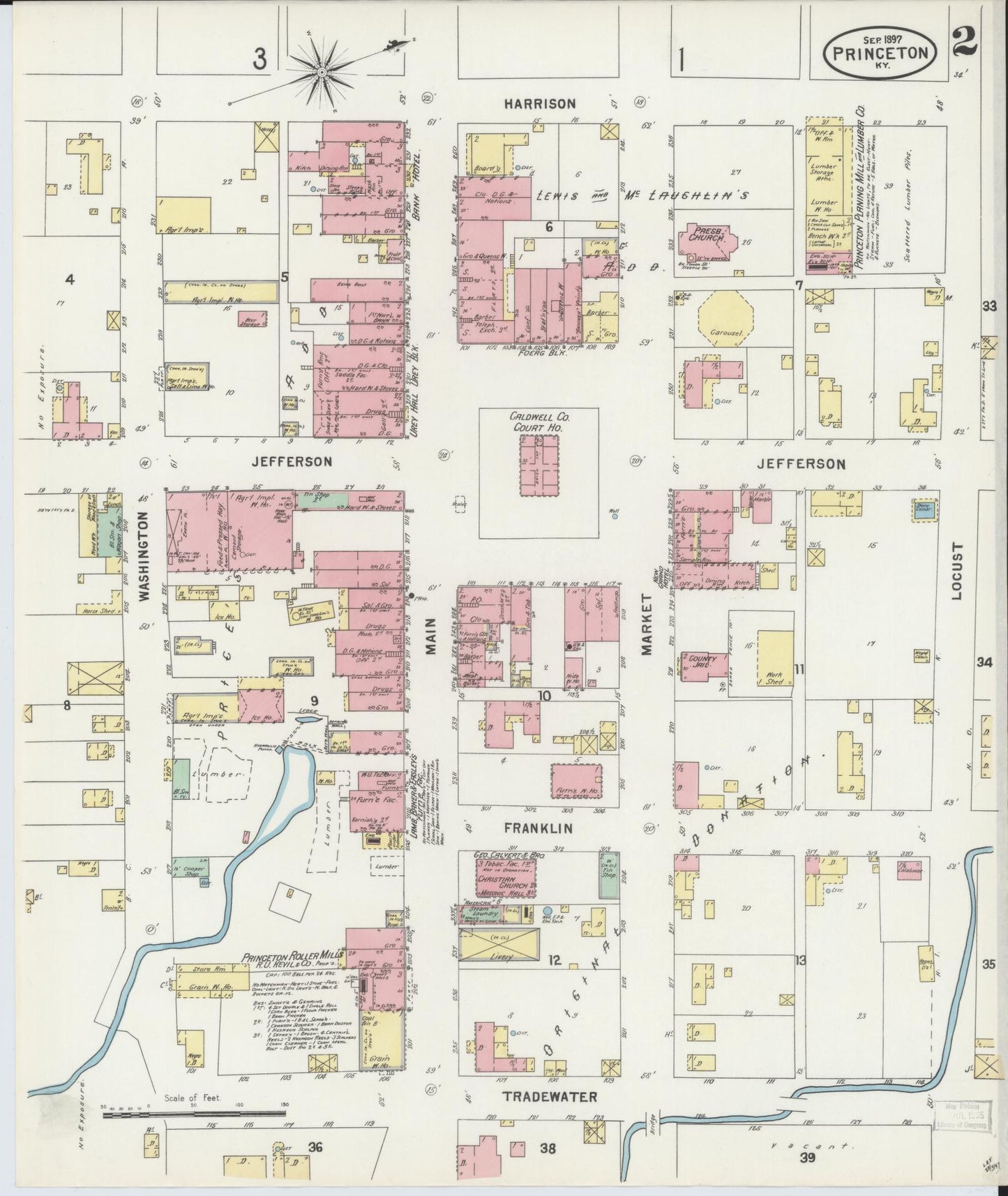 Sanborn Fire Insurance Map from Princeton, Caldwell County, Kentucky (1897), Sheet #0002 - Complete Map Set gallery image, historic Sanborn map, vintage wall art, Kentucky Kentucky