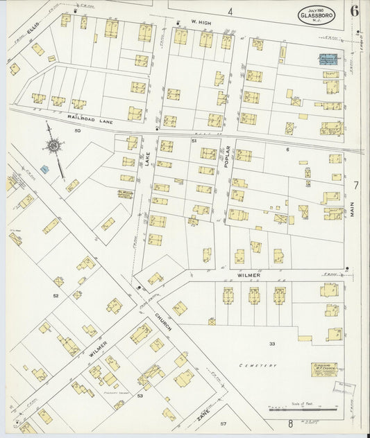 Sanborn Fire Insurance Map from Glassboro, Gloucester County, New Jersey (1910), Sheet #0006 - Historic Sanborn Fire Insurance Map Print, vintage old map wall art, antique decor, genealogy gift, New Jersey New Jersey map