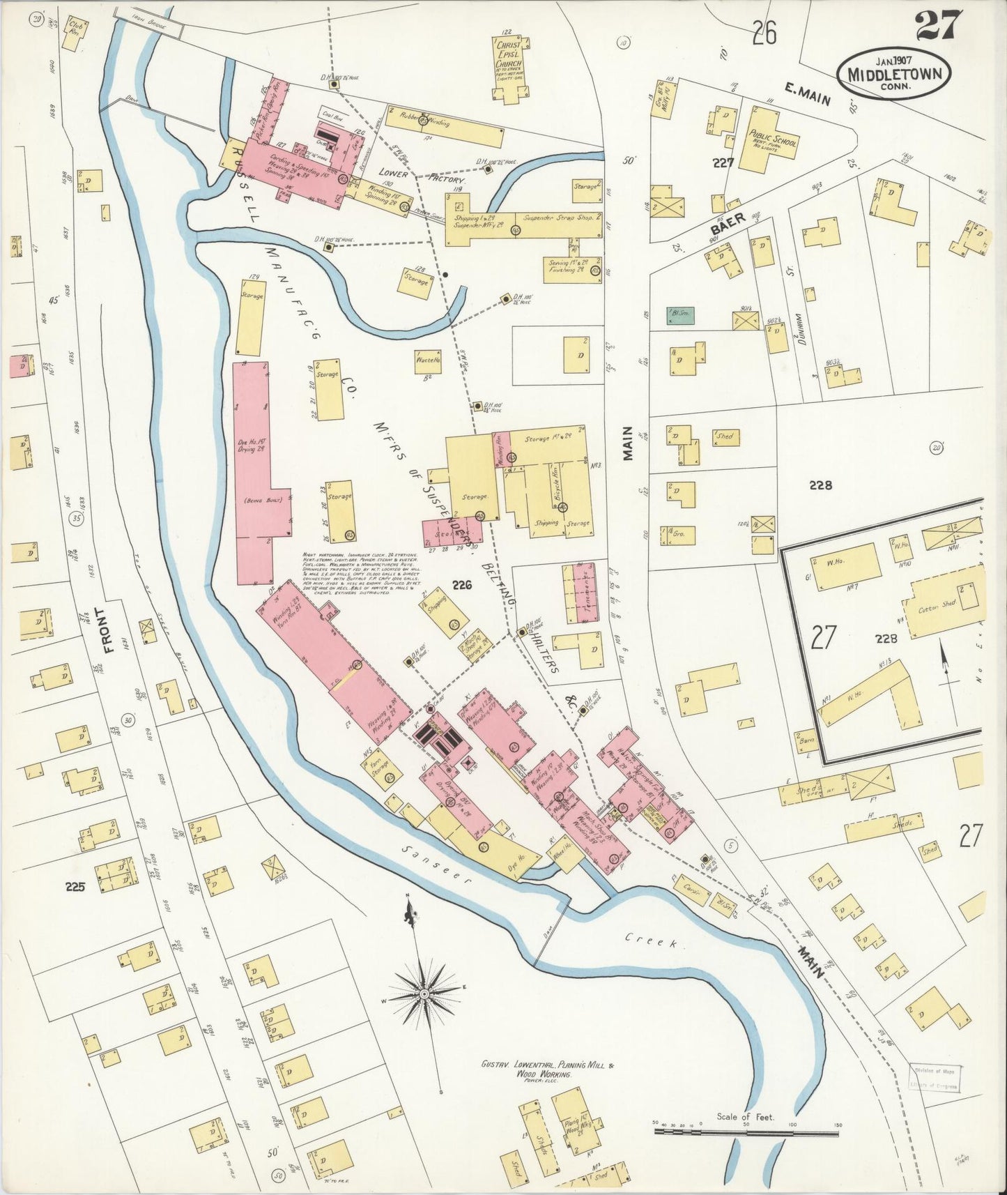 Sanborn Fire Insurance Map from Middletown, Middlesex County, Connecticut (1907), Sheet #0027 - Historic Sanborn Fire Insurance Map Print, vintage old map wall art, antique decor, genealogy gift, Connecticut Connecticut map