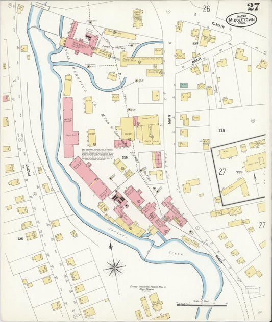 Sanborn Fire Insurance Map from Middletown, Middlesex County, Connecticut (1907), Sheet #0027 - Historic Sanborn Fire Insurance Map Print, vintage old map wall art, antique decor, genealogy gift, Connecticut Connecticut map