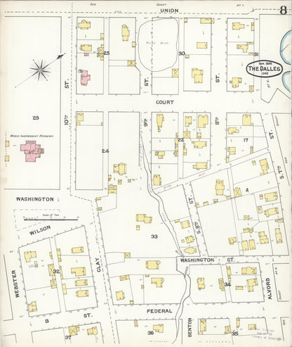 Sanborn Fire Insurance Map from The Dalles, Wasco County, Oregon (1892), Sheet #0008 - Complete Map Set gallery image, historic Sanborn map, vintage wall art, Oregon Oregon