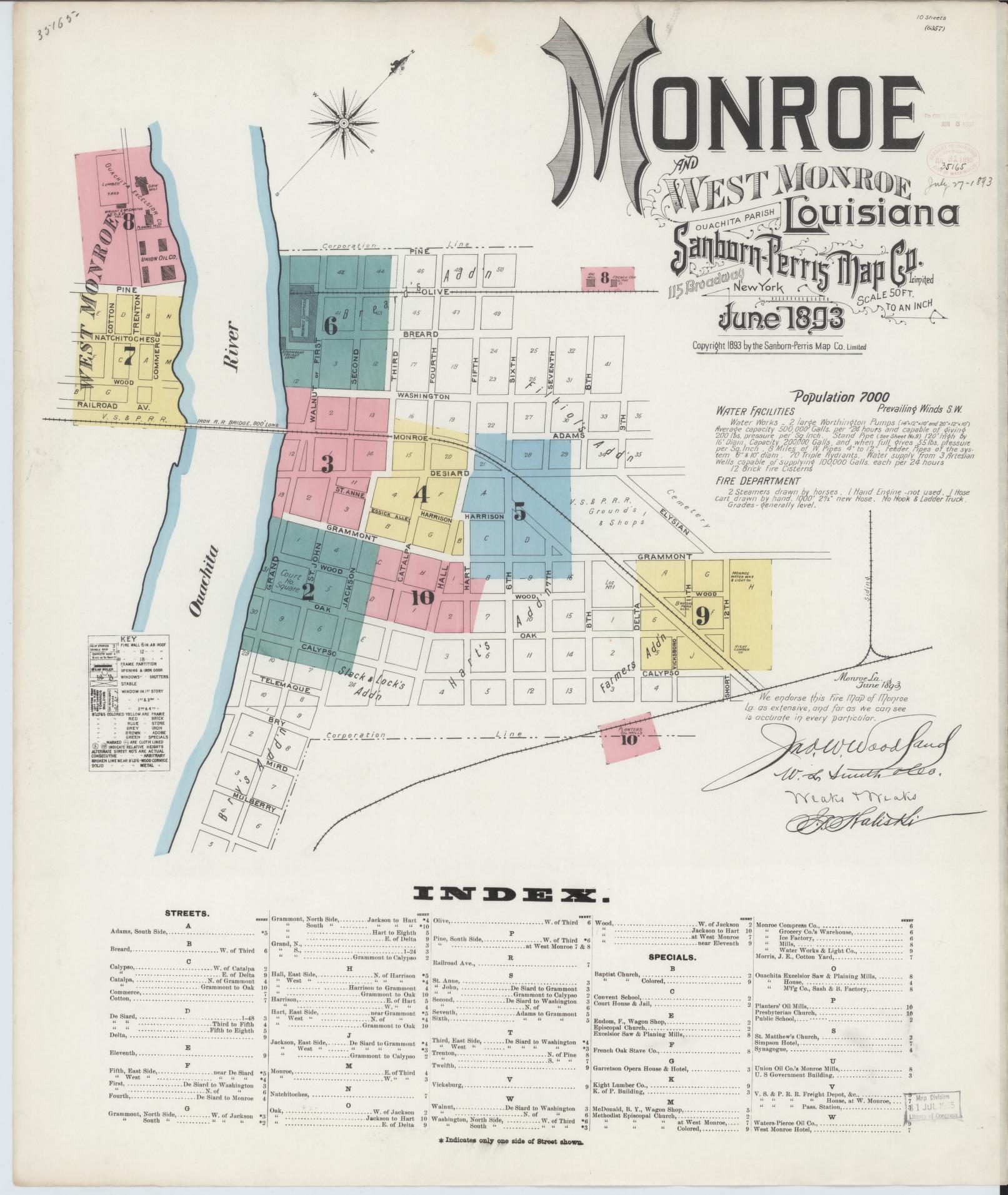 Sanborn Fire Insurance Map from Monroe, Ouachita Parish, Louisiana. (1893) – Historic Sanborn Fire Insurance Map Print