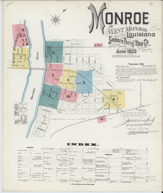 Sanborn Fire Insurance Map from Monroe, Ouachita Parish, Louisiana. (1893) – Historic Sanborn Fire Insurance Map Print