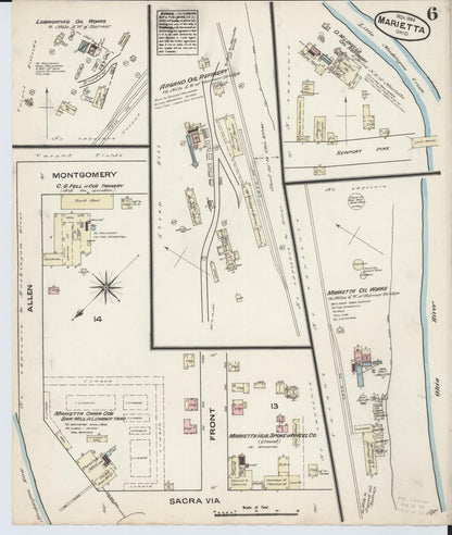 Sanborn Fire Insurance Map from Marietta, Washington County, Ohio (1884), Sheet #0006 - Historic Sanborn Fire Insurance Map Print, vintage old map wall art, antique decor, genealogy gift, Ohio Ohio map