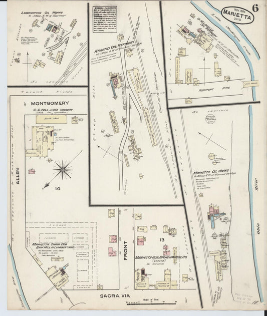 Sanborn Fire Insurance Map from Marietta, Washington County, Ohio (1884), Sheet #0006 - Historic Sanborn Fire Insurance Map Print, vintage old map wall art, antique decor, genealogy gift, Ohio Ohio map