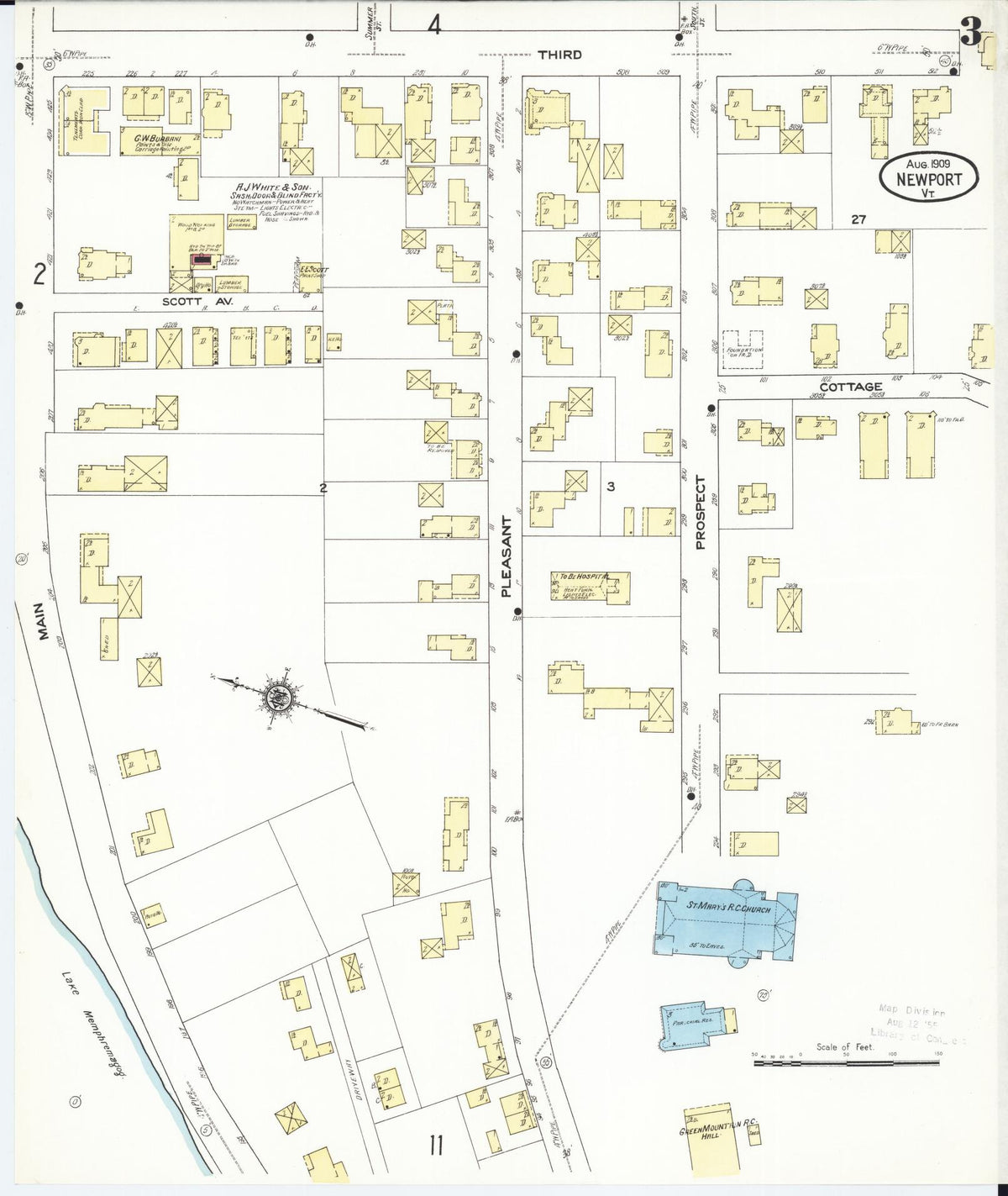 Sanborn Fire Insurance Map from Newport, Orleans County, Vermont (1909), Sheet #0003 - Complete Map Set gallery image, historic Sanborn map, vintage wall art, Vermont Vermont