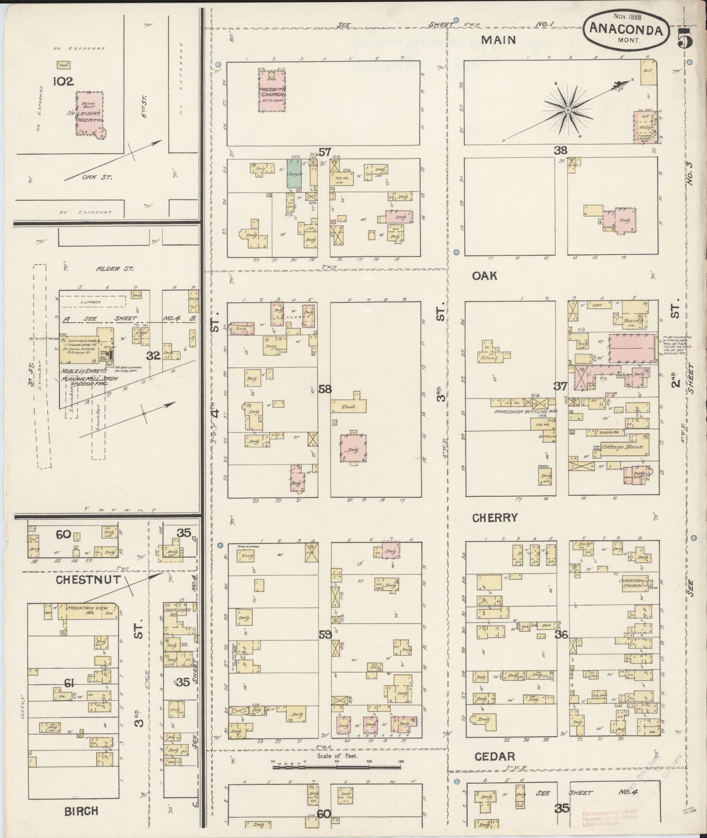 Sanborn Fire Insurance Map from Anaconda, Deer Lodge County, Montana (1888), Sheet #0005 - Complete Map Set gallery image, historic Sanborn map, vintage wall art, Montana Montana