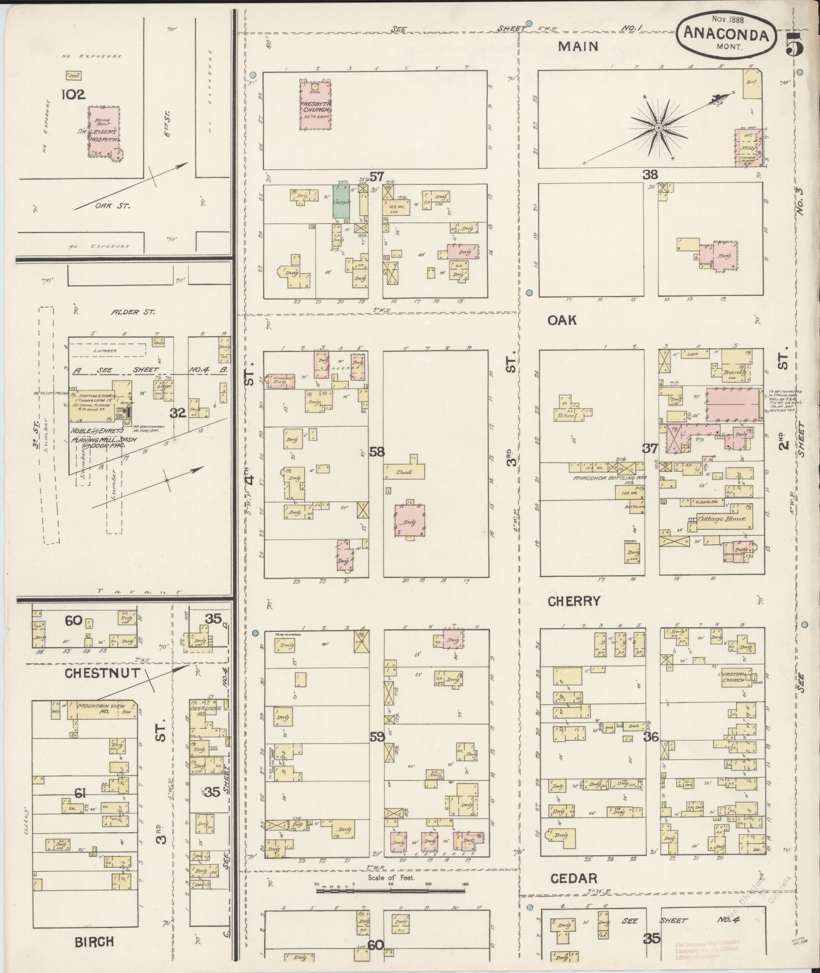 Sanborn Fire Insurance Map from Anaconda, Deer Lodge County, Montana (1888), Sheet #0005 - Complete Map Set gallery image, historic Sanborn map, vintage wall art, Montana Montana