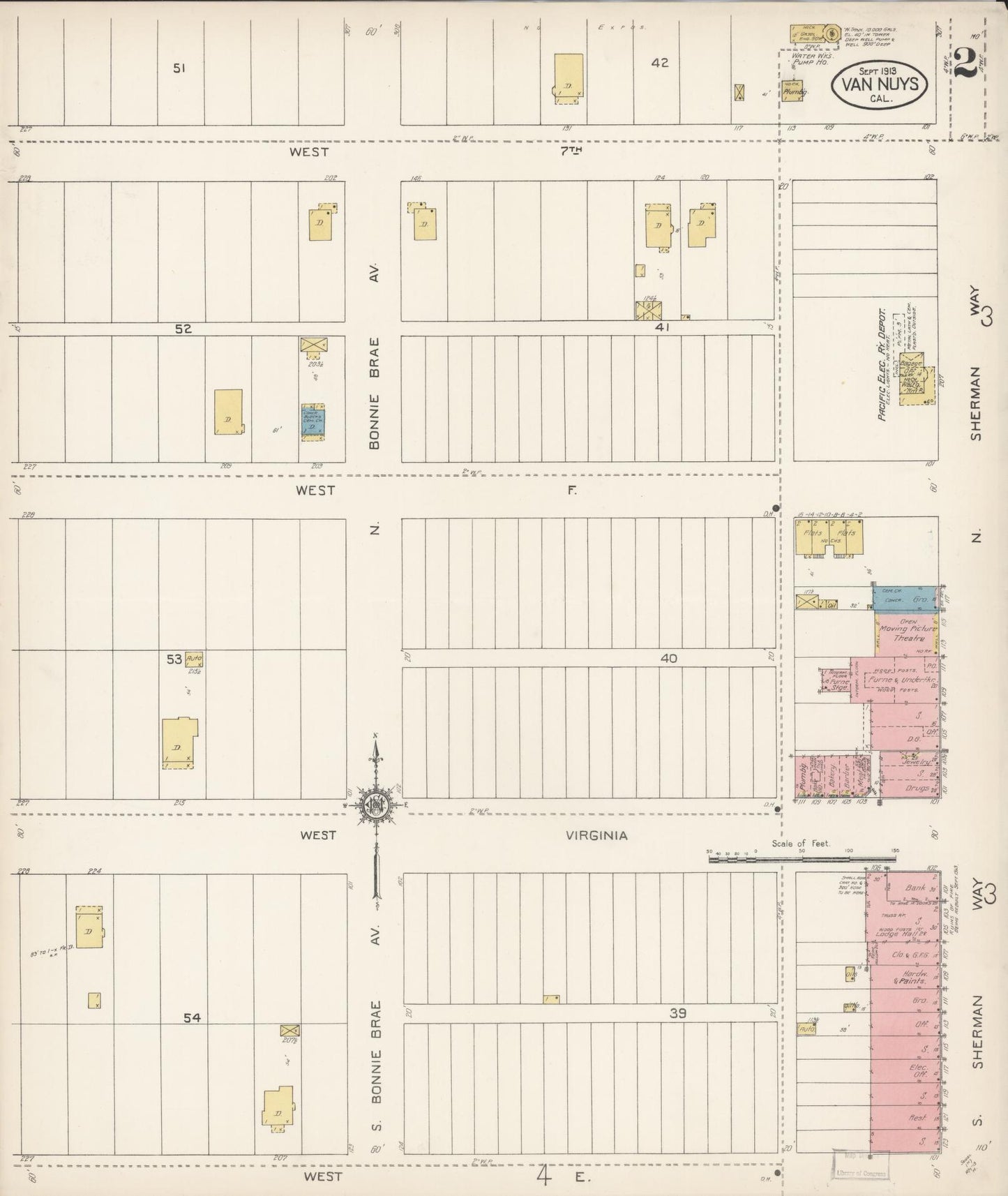 Sanborn Fire Insurance Map from Van Nuys, Los Angeles County, California (1913), Sheet #0002 - Complete Map Set gallery image, historic Sanborn map, vintage wall art, California California