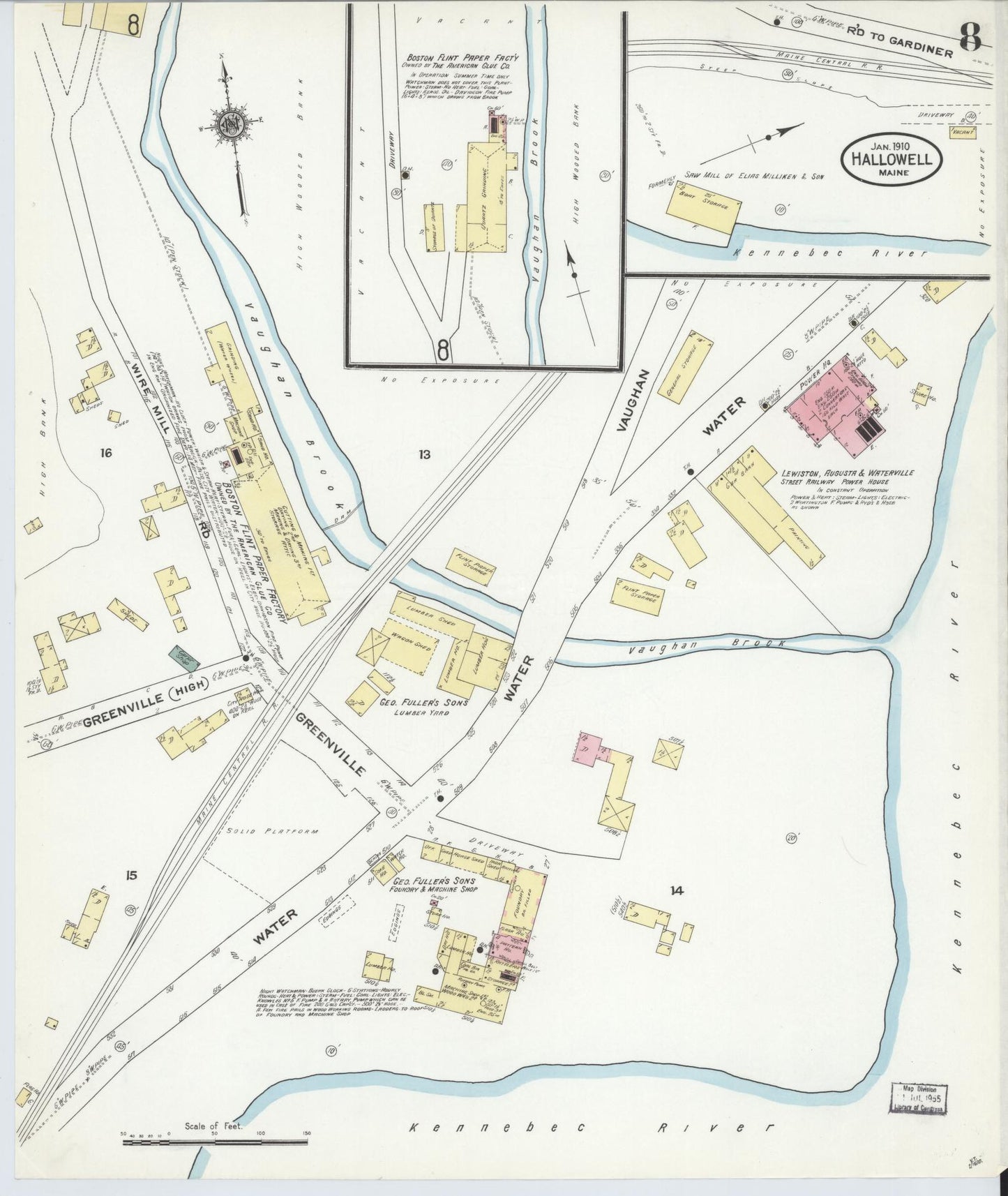 Sanborn Fire Insurance Map from Hallowell, Kennebec County, Maine (1910), Sheet #0008 - Complete Map Set gallery image, historic Sanborn map, vintage wall art, Maine Maine