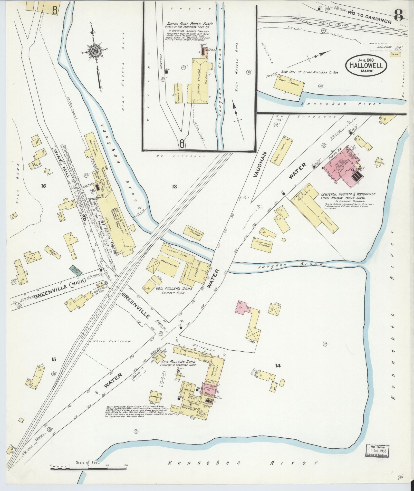 Sanborn Fire Insurance Map from Hallowell, Kennebec County, Maine (1910), Sheet #0008 - Complete Map Set gallery image, historic Sanborn map, vintage wall art, Maine Maine