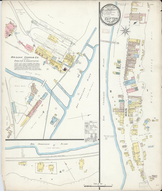 Sanborn Fire Insurance Map from Clifton, Greenlee County, Arizona (1893), Sheet #0001 - Historic Sanborn Fire Insurance Map Print, vintage old map wall art, antique decor, genealogy gift, Arizona Arizona map
