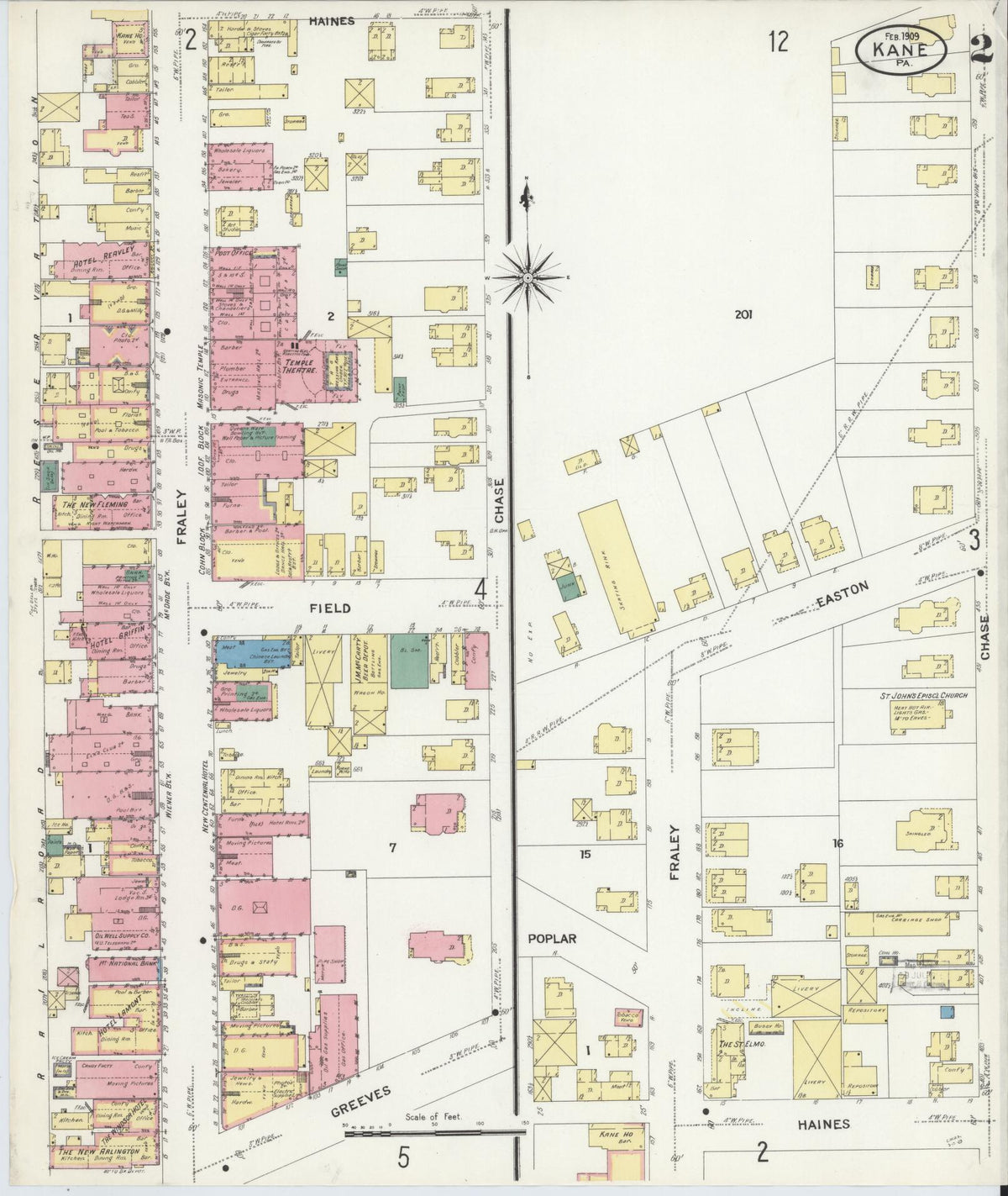 Sanborn Fire Insurance Map from Kane, McKean County, Pennsylvania (1909), Sheet #0002 - Historic Sanborn Fire Insurance Map Print, vintage old map wall art, antique decor, genealogy gift, Pennsylvania Pennsylvania map