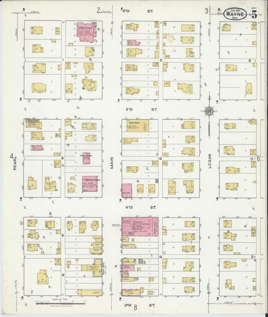Sanborn Fire Insurance Map from Wayne, Wayne County, Nebraska (1921), Sheet #0005 - Historic Sanborn Fire Insurance Map Print, vintage old map wall art, antique decor, genealogy gift, Nebraska Nebraska map
