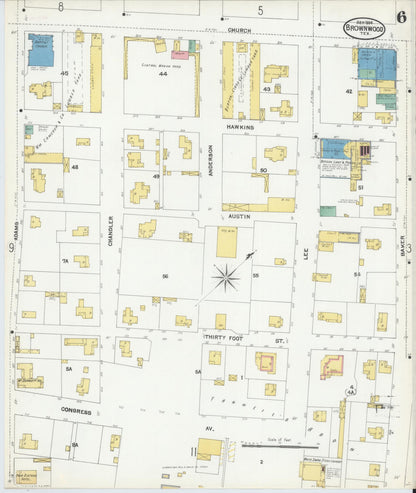 Sanborn Fire Insurance Map from Brownwood, Brown County, Texas (1904), Sheet #0006 - Complete Map Set gallery image, historic Sanborn map, vintage wall art, Texas Texas
