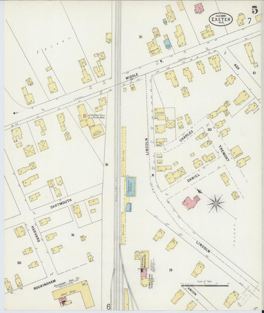 Sanborn Fire Insurance Map from Exeter, Rockingham County, New Hampshire (1898), Sheet #0005 - Historic Sanborn Fire Insurance Map Print, vintage old map wall art, antique decor, genealogy gift, New Hampshire New Hampshire map