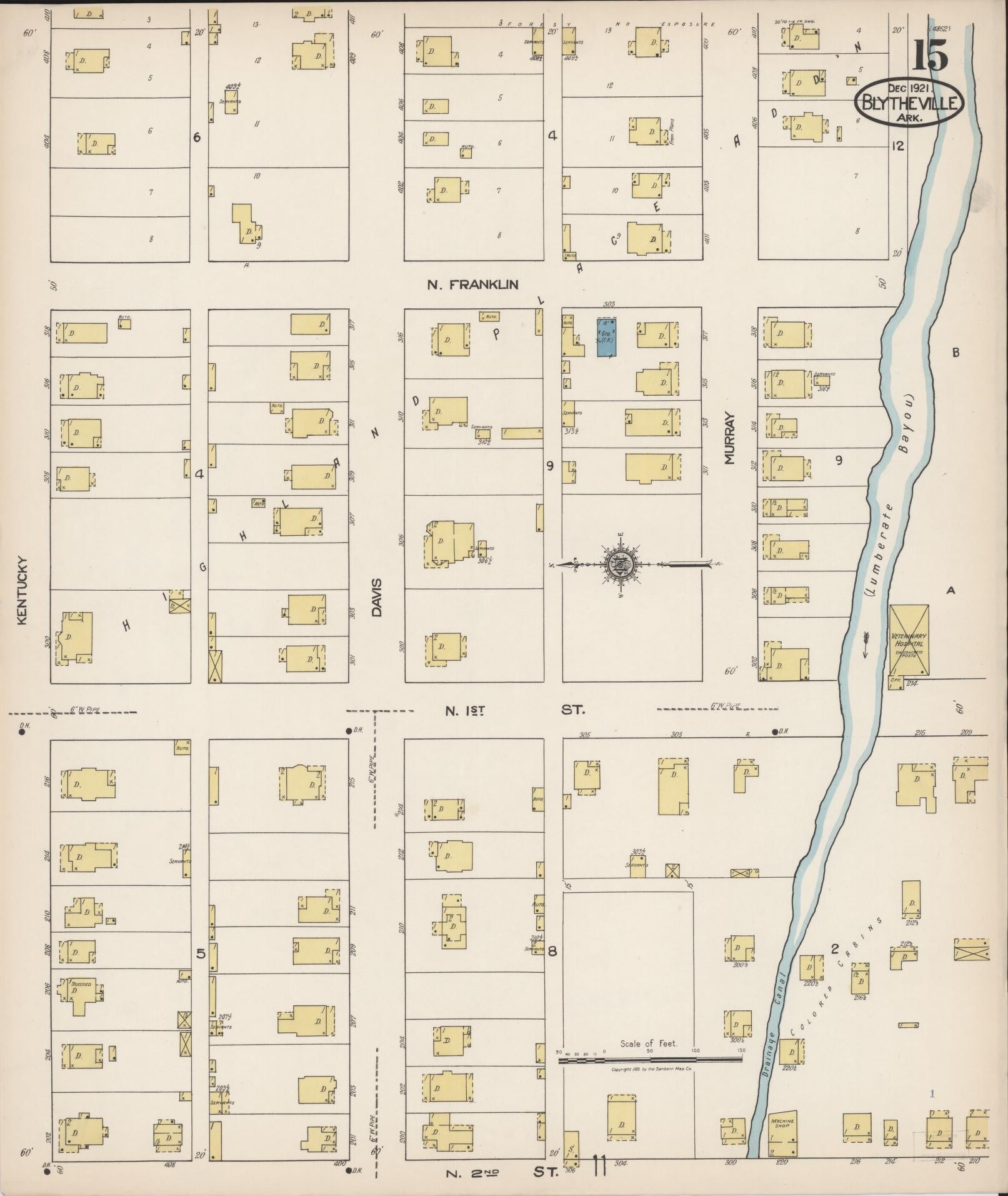 Sanborn Fire Insurance Map from Blytheville, Mississippi County, Arkansas (1921), Sheet #0015 - Historic Sanborn Fire Insurance Map Print, vintage old map wall art, antique decor, genealogy gift, Blytheville Mississippi map