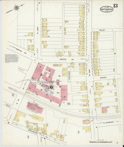 Sanborn Fire Insurance Map from Martinsburg, Berkeley County, West Virginia (1913), Sheet #0013 - Complete Map Set gallery image, historic Sanborn map, vintage wall art, West Virginia West Virginia