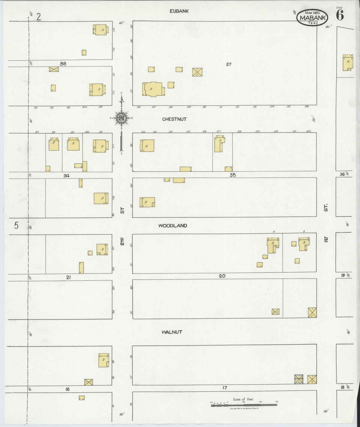 Sanborn Fire Insurance Map from Mabank, Kaufman County, Texas (1921), Sheet #0006 - Historic Sanborn Fire Insurance Map Print, vintage old map wall art, antique decor, genealogy gift, Texas Texas map