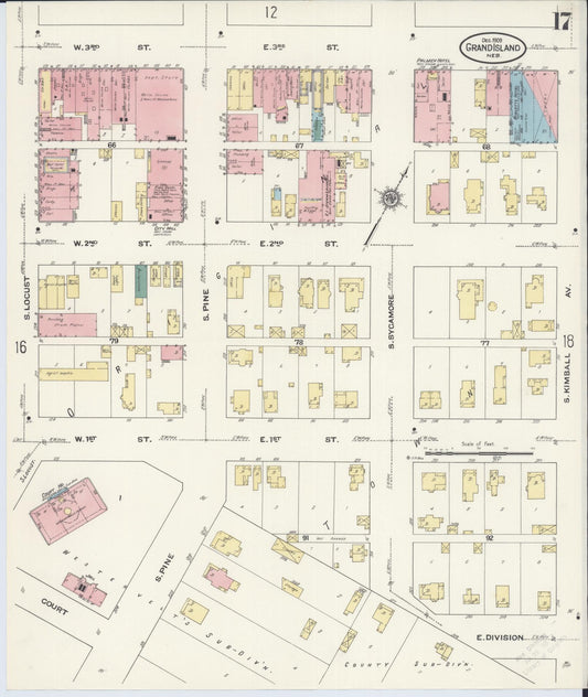 Sanborn Fire Insurance Map from Grand Island, Hall County, Nebraska (1909), Sheet #0017 - Historic Sanborn Fire Insurance Map Print, vintage old map wall art, antique decor, genealogy gift, Nebraska Nebraska map