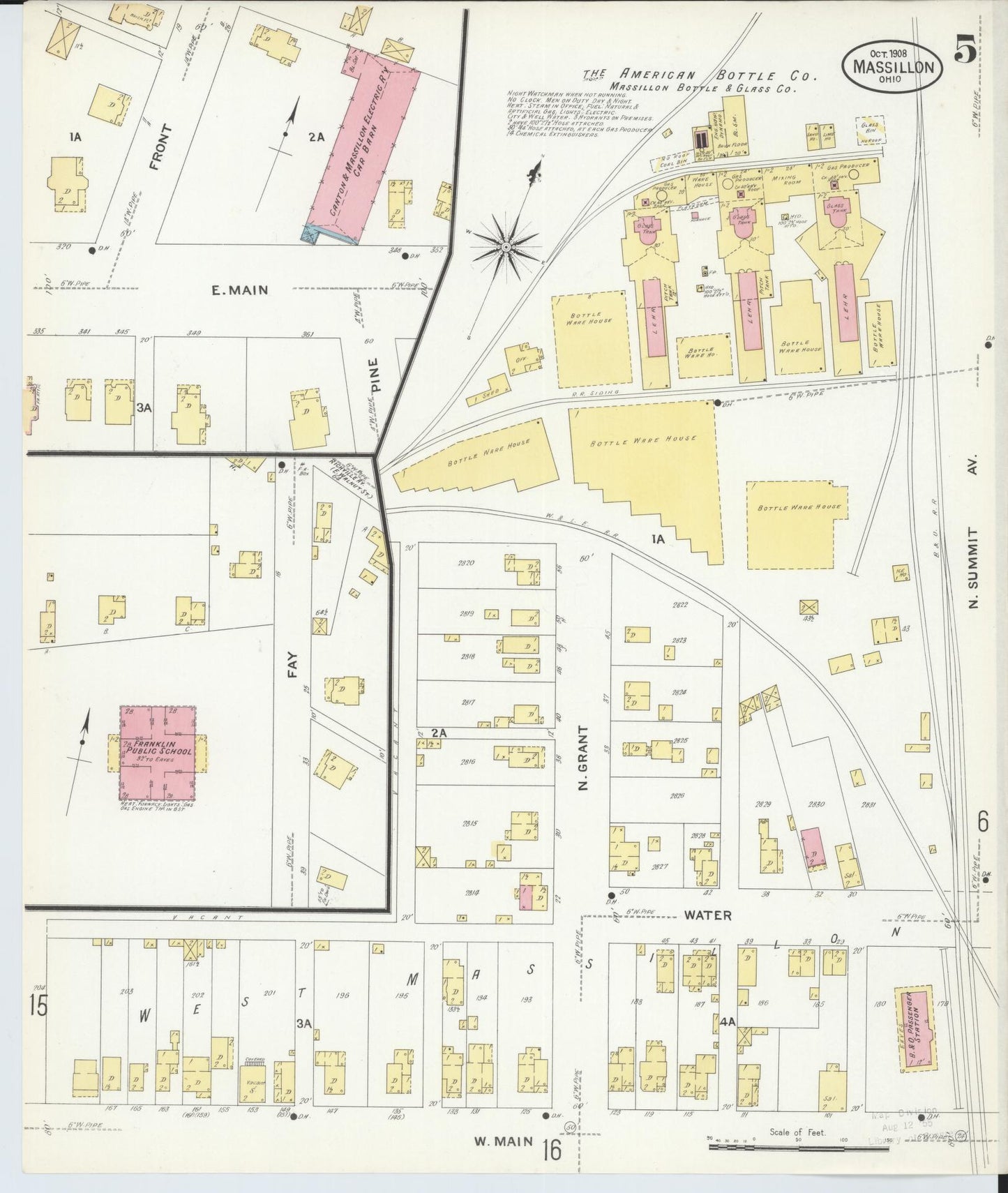 Sanborn Fire Insurance Map from Massillon, Stark County, Ohio (1908), Sheet #0005 - Historic Sanborn Fire Insurance Map Print, vintage old map wall art, antique decor, genealogy gift, Ohio Ohio map