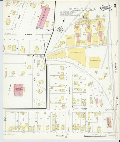 Sanborn Fire Insurance Map from Massillon, Stark County, Ohio (1908), Sheet #0005 - Historic Sanborn Fire Insurance Map Print, vintage old map wall art, antique decor, genealogy gift, Ohio Ohio map